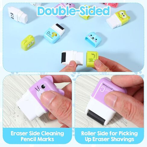 48Pcs Pencil Erasers, Cute Animal Themed Pencil Eraser, Eraser with Clean Up Roller, Fun Erasers for School Party Christmas Favors in Kuwait