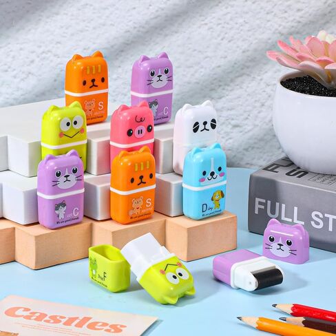 48Pcs Pencil Erasers, Cute Animal Themed Pencil Eraser, Eraser with Clean Up Roller, Fun Erasers for School Party Christmas Favors in Kuwait
