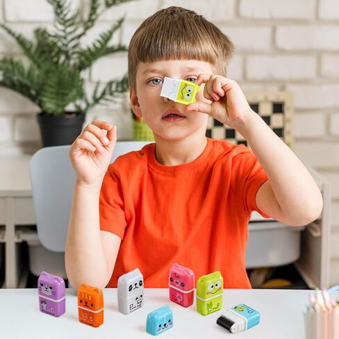 48Pcs Pencil Erasers, Cute Animal Themed Pencil Eraser, Eraser with Clean Up Roller, Fun Erasers for School Party Christmas Favors in Kuwait