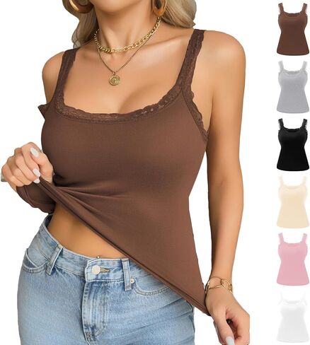 Tank Top for Women with Built in Bra Ribbed Camisole Workout Tops Slim Fitted Sleeveless Scoop Neck Cami Shirts in Saudi Arabia