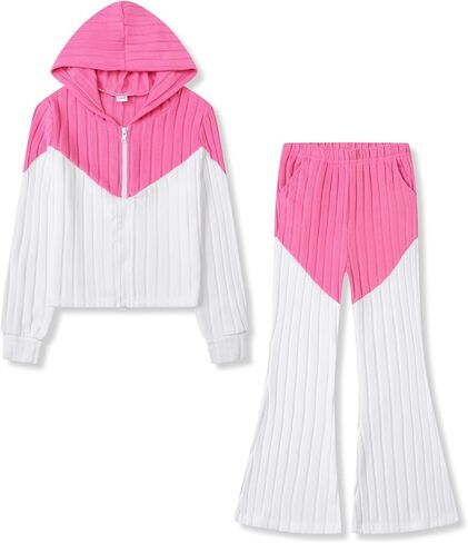 Girls Clothes Long Sleeve Hoodie Colorblock Sweatshirt + Pants 2PCS Girls Spring Fall Clothing Sets Outfits Set 9-14Y in Saudi Arabia
