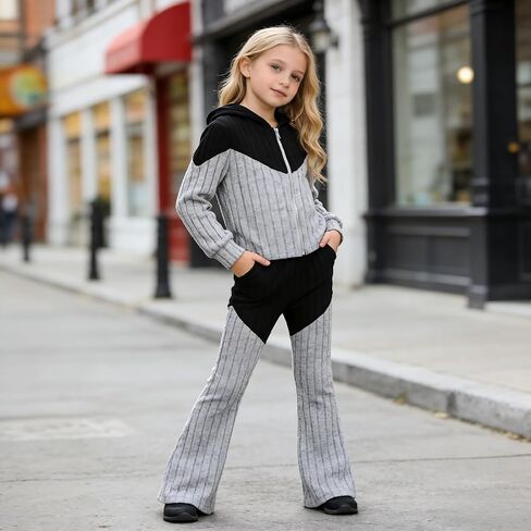 Girls Clothes Long Sleeve Hoodie Colorblock Sweatshirt + Pants 2PCS Girls Spring Fall Clothing Sets Outfits Set 9-14Y in Saudi Arabia