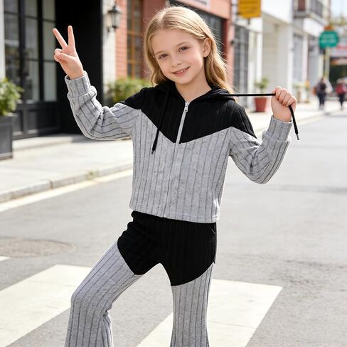 Girls Clothes Long Sleeve Hoodie Colorblock Sweatshirt + Pants 2PCS Girls Spring Fall Clothing Sets Outfits Set 9-14Y in Saudi Arabia