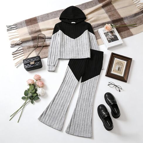 Girls Clothes Long Sleeve Hoodie Colorblock Sweatshirt + Pants 2PCS Girls Spring Fall Clothing Sets Outfits Set 9-14Y in Saudi Arabia