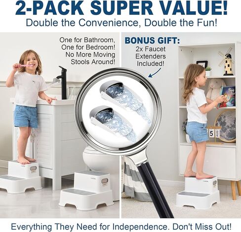 UNCLE WU 2 Step Stool for Kids -Toddler Step Stool for Bathroom Sink-Light Weight,Two Non-Slip for Toilet Potty Training, Kitchen, Bedroom & Livingroom in Kuwait