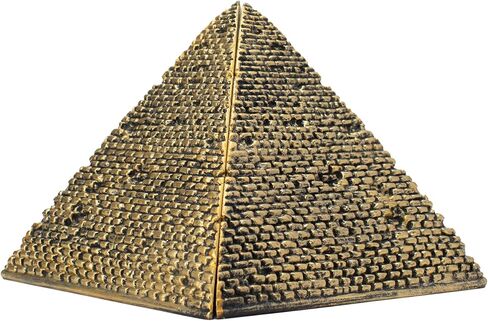 Egyptian Pyramid Book Ends for Shelves Decor, Unique Resin Stone Bookends, Heavy Duty Book Stoppers for Home Office Bookshelf Accessories, Vintage Pyramid Sculpture Decoration, Antique Gold in Saudi Arabia