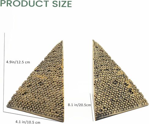 Egyptian Pyramid Book Ends for Shelves Decor, Unique Resin Stone Bookends, Heavy Duty Book Stoppers for Home Office Bookshelf Accessories, Vintage Pyramid Sculpture Decoration, Antique Gold in Saudi Arabia