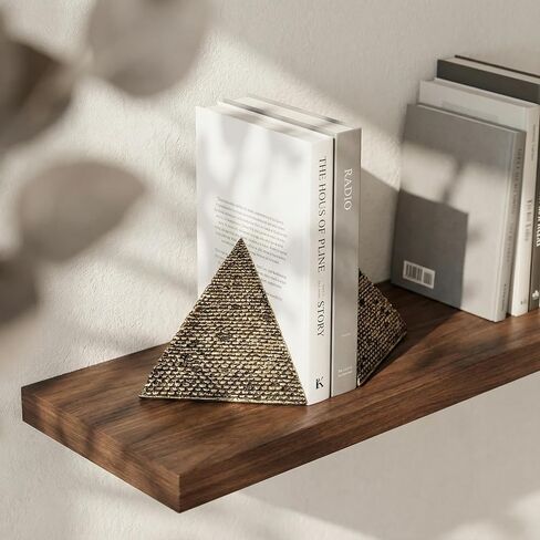 Egyptian Pyramid Book Ends for Shelves Decor, Unique Resin Stone Bookends, Heavy Duty Book Stoppers for Home Office Bookshelf Accessories, Vintage Pyramid Sculpture Decoration, Antique Gold in Saudi Arabia