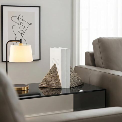 Egyptian Pyramid Book Ends for Shelves Decor, Unique Resin Stone Bookends, Heavy Duty Book Stoppers for Home Office Bookshelf Accessories, Vintage Pyramid Sculpture Decoration, Antique Gold in Saudi Arabia