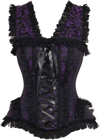 Daisy corsets Women's Daisy Corsets Top Drawer Purple/Black Swirl Brocade & Lace Steel Boned Corset W/Cap Sleeves in Saudi Arabia