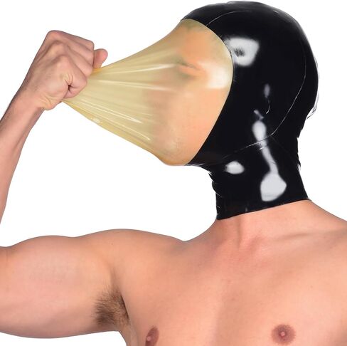 IOKUKI Latex Rubber Hood Mask Stretchable for Men Women,Latex Full Face Hood with Back Zipper Handmade in Kuwait