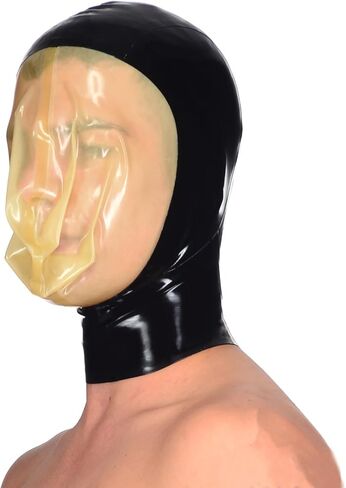 IOKUKI Latex Rubber Hood Mask Stretchable for Men Women,Latex Full Face Hood with Back Zipper Handmade in Kuwait