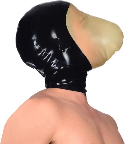 IOKUKI Latex Rubber Hood Mask Stretchable for Men Women,Latex Full Face Hood with Back Zipper Handmade in Kuwait