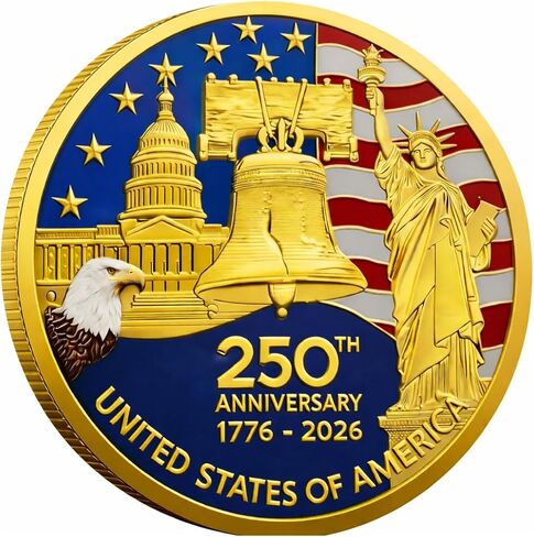 الولايات المتحدة الأمريكية عملة الذكرى الـ 250 للاستقلال الأمريكي عملة تذكارية 1776-2026، ميدالية على شكل عملة وطنية مع جرس الحرية والنسر والعلم in Kuwait