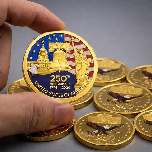 الولايات المتحدة الأمريكية عملة الذكرى الـ 250 للاستقلال الأمريكي عملة تذكارية 1776-2026، ميدالية على شكل عملة وطنية مع جرس الحرية والنسر والعلم in Kuwait