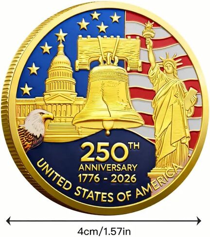 الولايات المتحدة الأمريكية عملة الذكرى الـ 250 للاستقلال الأمريكي عملة تذكارية 1776-2026، ميدالية على شكل عملة وطنية مع جرس الحرية والنسر والعلم in Kuwait