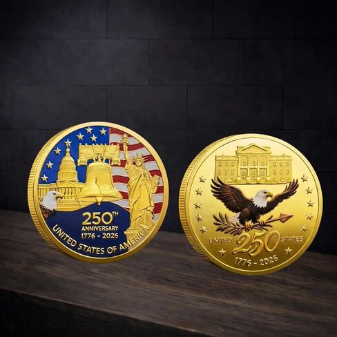 الولايات المتحدة الأمريكية عملة الذكرى الـ 250 للاستقلال الأمريكي عملة تذكارية 1776-2026، ميدالية على شكل عملة وطنية مع جرس الحرية والنسر والعلم in Kuwait