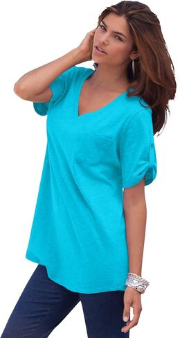 Roaman's Women's Plus Size Slub V-Neck Boyfriend Tunic Top in Saudi Arabia
