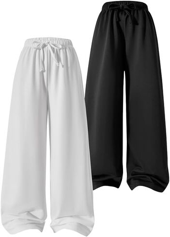 Nivne Tco 2pcs Teen Girls Pants Set Casual Drawstring Waist Sweatpants Versatile Loose Knit Wide Leg Trousers in Kuwait