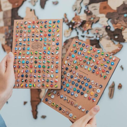 Enjoy The Wood 3D Wood World Map Wall Art Large Wood Wall Décor Housewarming Gift Idea Art World Travel Map For Home & Kitchen or Office (Flags Push Pins, Pins) in Kuwait