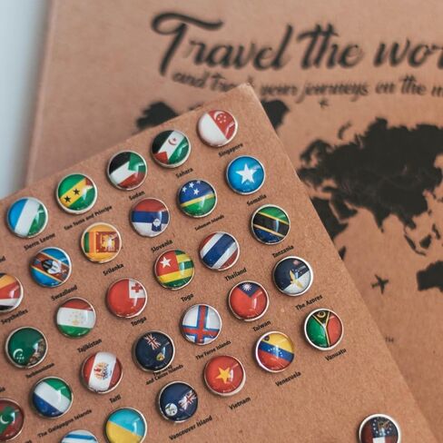 Enjoy The Wood 3D Wood World Map Wall Art Large Wood Wall Décor Housewarming Gift Idea Art World Travel Map For Home & Kitchen or Office (Flags Push Pins, Pins) in Kuwait