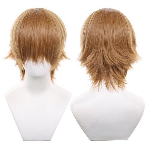 097-light orange color 30cm/1feet male messy anime hair Wig Heat resistant Short Wavy hair Synthetic Hair in Kuwait