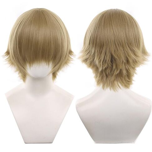 097-light orange color 30cm/1feet male messy anime hair Wig Heat resistant Short Wavy hair Synthetic Hair in Kuwait