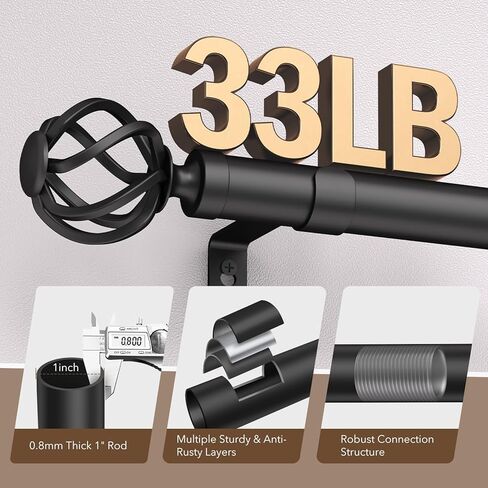 قضبان ستائر للنوافذ من 66 إلى 120، قضيب ستارة أسود طويل مزخرف قابل للتعديل مقاس 1 بوصة مع نهاية قفص ملتوي، قضبان ستائر خارجية حديثة شديدة التحمل للفناء، ربط تلسكوبي، مقاس 32 بوصة - 120 بوصة in Kuwait