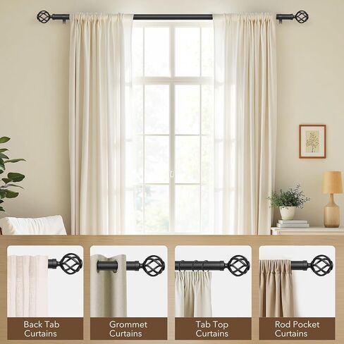 قضبان ستائر للنوافذ من 66 إلى 120، قضيب ستارة أسود طويل مزخرف قابل للتعديل مقاس 1 بوصة مع نهاية قفص ملتوي، قضبان ستائر خارجية حديثة شديدة التحمل للفناء، ربط تلسكوبي، مقاس 32 بوصة - 120 بوصة in Kuwait