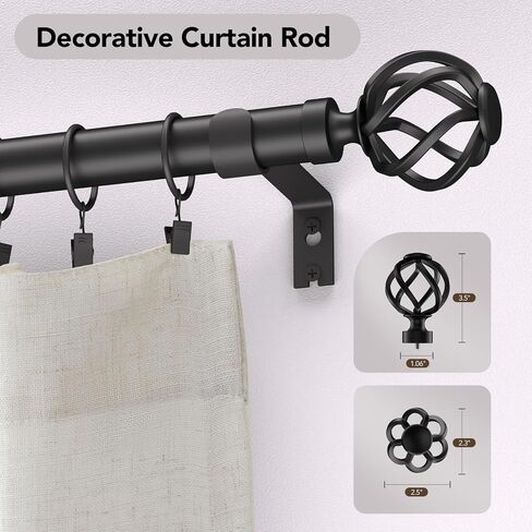 قضبان ستائر للنوافذ من 66 إلى 120، قضيب ستارة أسود طويل مزخرف قابل للتعديل مقاس 1 بوصة مع نهاية قفص ملتوي، قضبان ستائر خارجية حديثة شديدة التحمل للفناء، ربط تلسكوبي، مقاس 32 بوصة - 120 بوصة in Kuwait