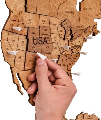 Enjoy The Wood 3D Wood World Map Wall Art Large Wood Wall Décor Housewarming Gift Idea Art World Travel Map For Home & Kitchen or Office (Flags Push Pins, Pins) in Kuwait