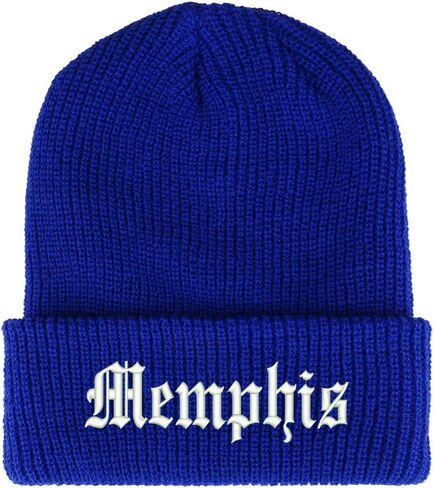 Trendy Apparel Shop Old English Font Memphis City Embroidered Ribbed Cuff Knit Beanie in Saudi Arabia