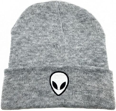 Alien Skull Embroidery Knit Beanie Soft Stretch Winter Hat for Men and Women in Saudi Arabia