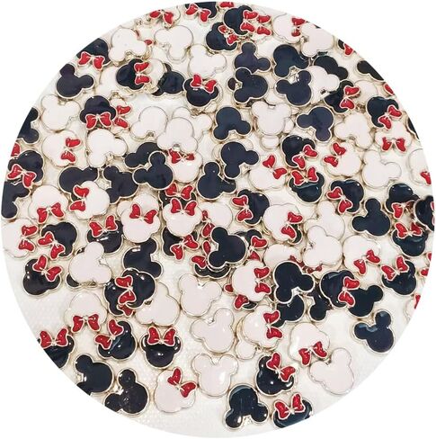 100 Pieces Small Plastic Beads Plated Gold Enamel Red Bow White Black Mouse Charm (no hole), Lightweight ABS Flatback Anime Bead Charms for Women DIY Hair Accessory Crafts in Saudi Arabia