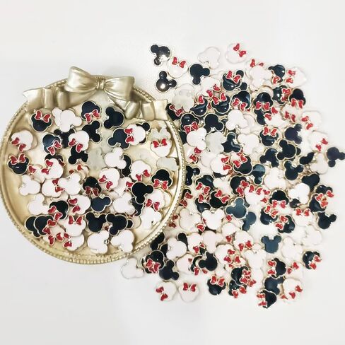 100 Pieces Small Plastic Beads Plated Gold Enamel Red Bow White Black Mouse Charm (no hole), Lightweight ABS Flatback Anime Bead Charms for Women DIY Hair Accessory Crafts in Saudi Arabia
