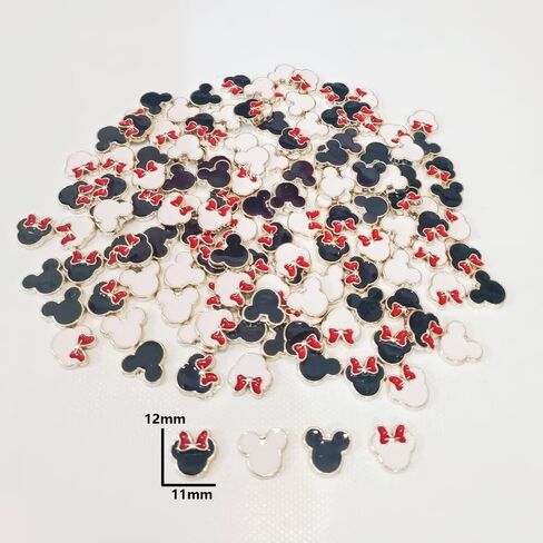 100 Pieces Small Plastic Beads Plated Gold Enamel Red Bow White Black Mouse Charm (no hole), Lightweight ABS Flatback Anime Bead Charms for Women DIY Hair Accessory Crafts in Saudi Arabia