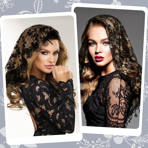 JATEBI 4 قطع من أغطية الرأس الدائرية من الدانتيل بتصميم مثلث للنساء من Mantilla اللاتينية لتغطية الرأس شال دانتيل لحفلات الزفاف وحفلات الزفاف التنكرية in Saudi Arabia