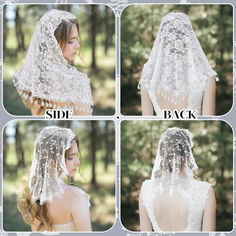 JATEBI 4 قطع من أغطية الرأس الدائرية من الدانتيل بتصميم مثلث للنساء من Mantilla اللاتينية لتغطية الرأس شال دانتيل لحفلات الزفاف وحفلات الزفاف التنكرية in Saudi Arabia