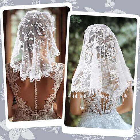 JATEBI 4 قطع من أغطية الرأس الدائرية من الدانتيل بتصميم مثلث للنساء من Mantilla اللاتينية لتغطية الرأس شال دانتيل لحفلات الزفاف وحفلات الزفاف التنكرية in Saudi Arabia
