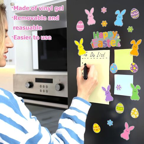 Whaline 2 Sheet Happy Easter Thick Gel Clings Colorful Bunny Rabbit Flower Egg Reusable Window Gel Decals for Spring Home Classroom Nursery Party Supplies in Saudi Arabia