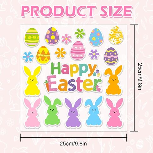 Whaline 2 Sheet Happy Easter Thick Gel Clings Colorful Bunny Rabbit Flower Egg Reusable Window Gel Decals for Spring Home Classroom Nursery Party Supplies in Saudi Arabia