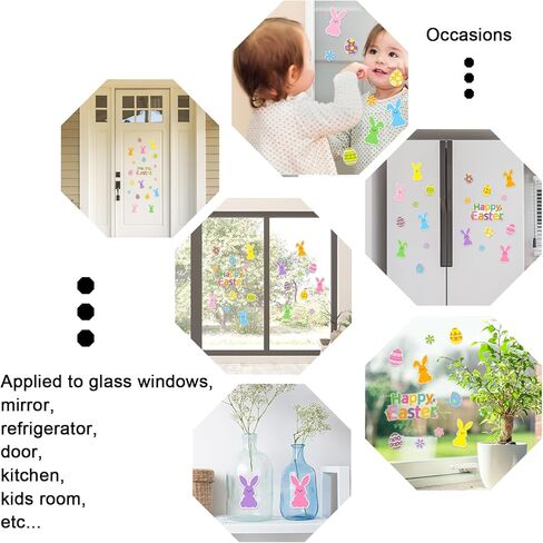Whaline 2 Sheet Happy Easter Thick Gel Clings Colorful Bunny Rabbit Flower Egg Reusable Window Gel Decals for Spring Home Classroom Nursery Party Supplies in Saudi Arabia