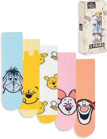 Disney Winnie The Pooh Womens Calf Socks Set of 5 | Character Prints Featuring Pooh, Eeyore, Piglet, Tigger in Saudi Arabia