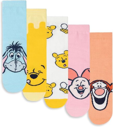 Disney Winnie The Pooh Womens Calf Socks Set of 5 | Character Prints Featuring Pooh, Eeyore, Piglet, Tigger in Saudi Arabia