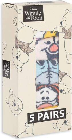 Disney Winnie The Pooh Womens Calf Socks Set of 5 | Character Prints Featuring Pooh, Eeyore, Piglet, Tigger in Saudi Arabia