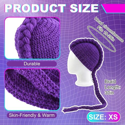 Tellingyou 30 Inch Purple Braided Ponytail Wig Kpop Style, Mini Long Purple Anime Cosplay Wig, XS Cotton Braid Beanie Hat for Halloween Cosplay Props Costume Party in Saudi Arabia
