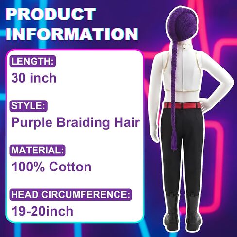 Tellingyou 30 Inch Purple Braided Ponytail Wig Kpop Style, Mini Long Purple Anime Cosplay Wig, XS Cotton Braid Beanie Hat for Halloween Cosplay Props Costume Party in Saudi Arabia
