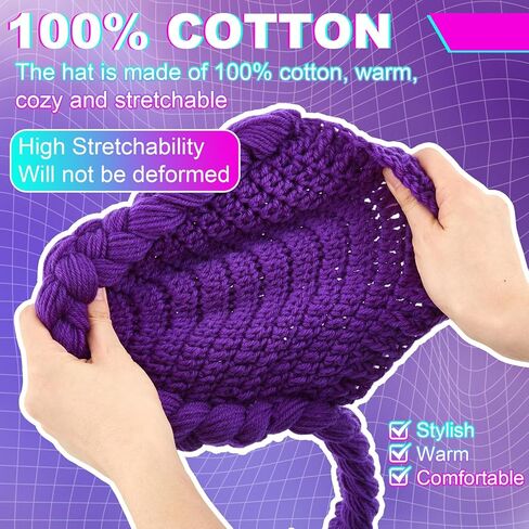 Tellingyou 30 Inch Purple Braided Ponytail Wig Kpop Style, Mini Long Purple Anime Cosplay Wig, XS Cotton Braid Beanie Hat for Halloween Cosplay Props Costume Party in Saudi Arabia