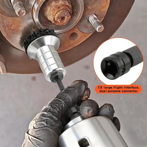 Wheel Hub Cleaning Tool Kit, Brake Hub Cleaning Kit Wheel Stud Cleaner, Quick Rust Removal Fits Power Drill or 1/2" Impact Driven Wrenches for Lug Studs, Rotors(Color:Black) in Saudi Arabia
