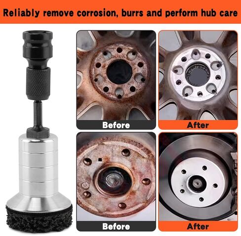 Wheel Hub Cleaning Tool Kit, Brake Hub Cleaning Kit Wheel Stud Cleaner, Quick Rust Removal Fits Power Drill or 1/2" Impact Driven Wrenches for Lug Studs, Rotors(Color:Black) in Saudi Arabia